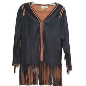 Selfie Couture by Trendology Fringed Open Front Top Size M 1 Hook & Eye Closure